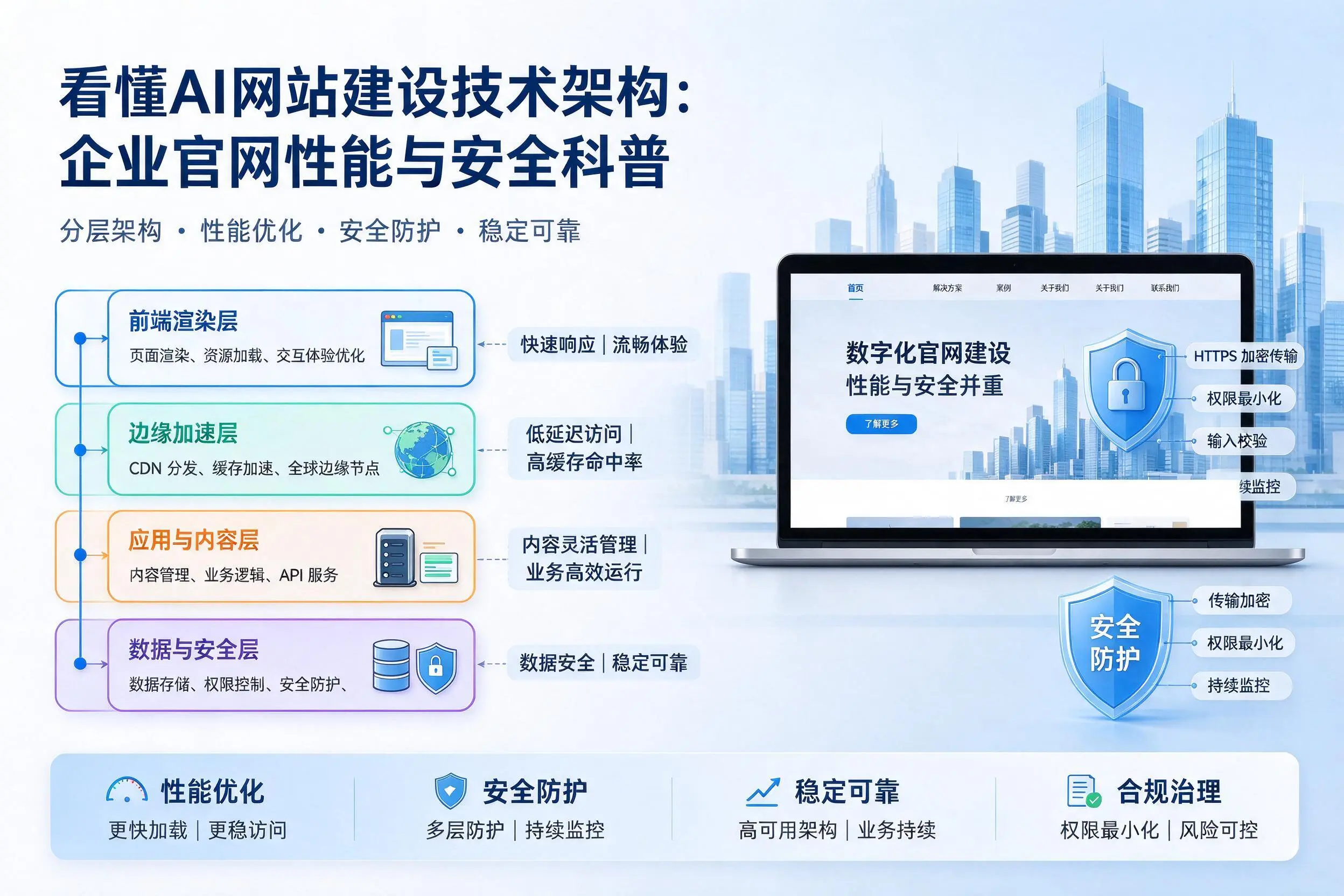 看懂AI网站建设技术架构:石河子企业官网性能与安全科普