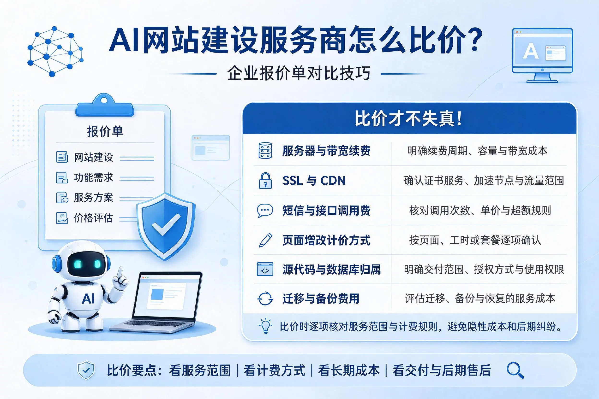 AI网站建设服务商怎么比价？石河子企业报价单对比技巧