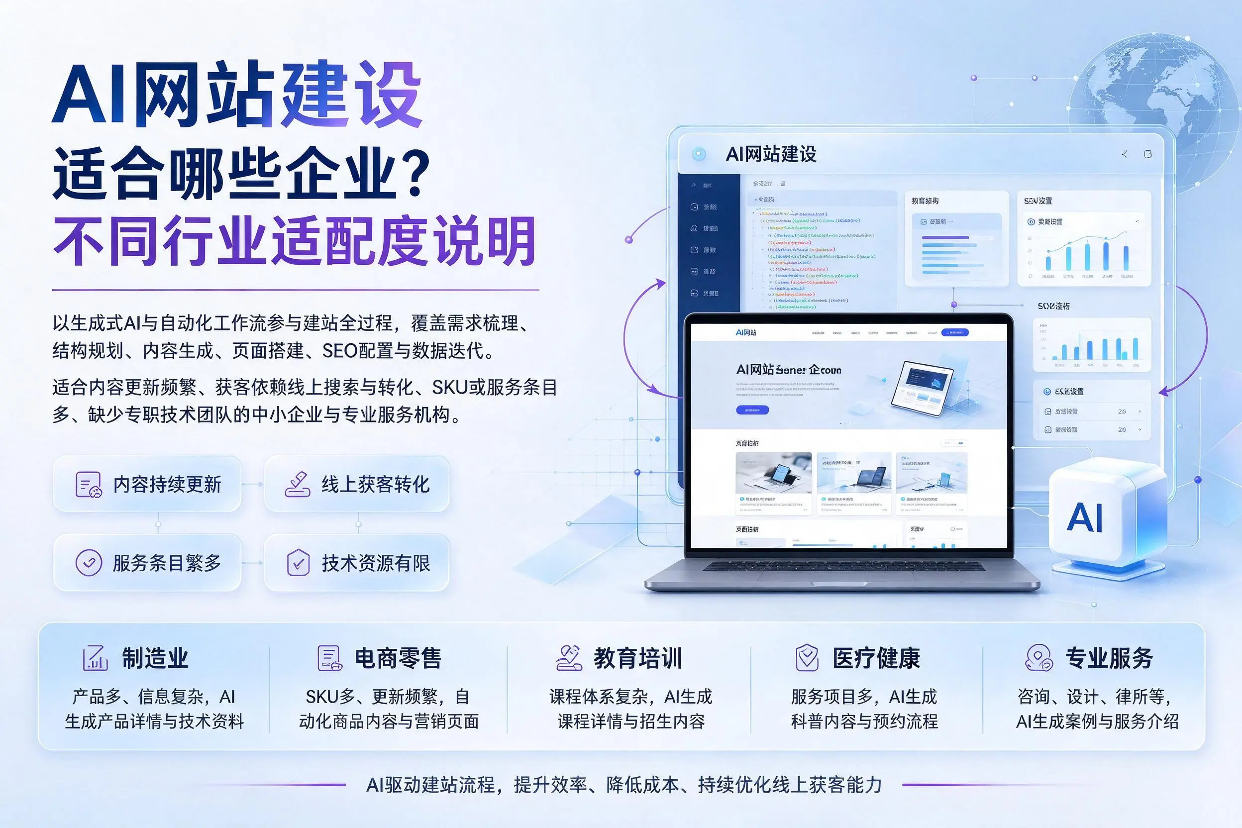 AI网站建设适合哪些企业？石河子不同行业适配度说明